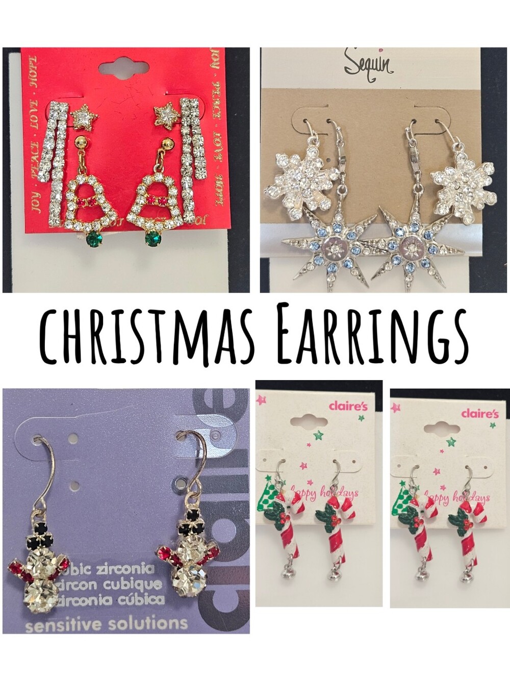 NWT Claire’s Sequin Festive Christmas Holiday Earring Lot 5ct